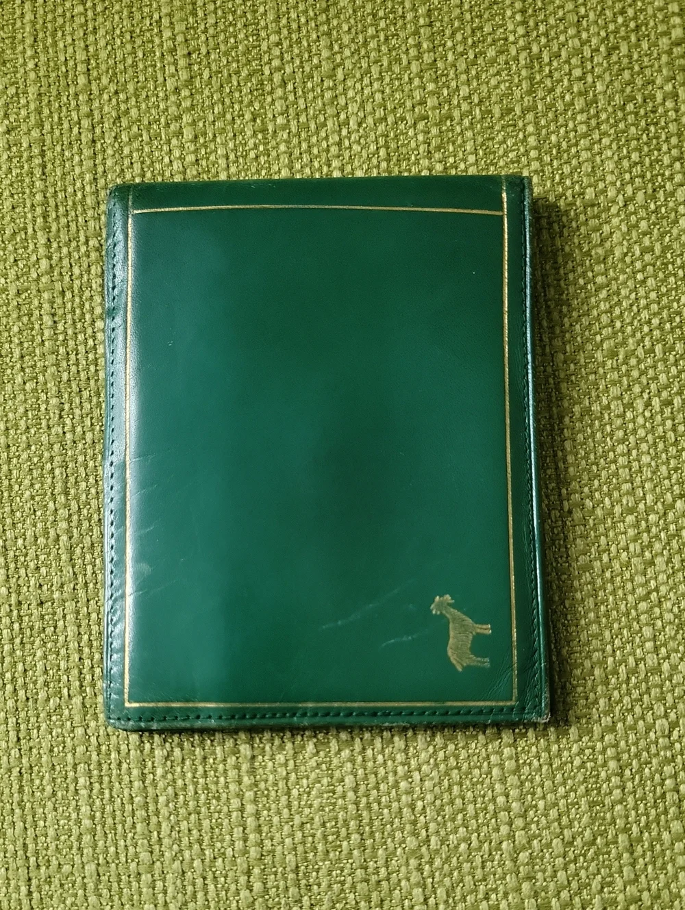 Green Leather Bifold Wallet with Gold Goat Accent